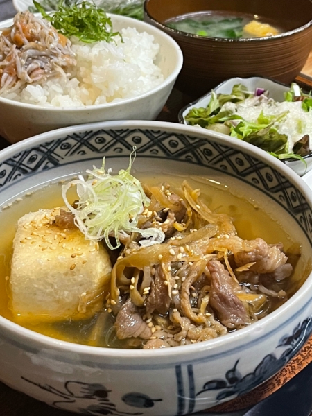 牛しぐれ煮の揚げ出し肉豆腐